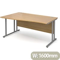Maestro 25 SL left hand wave desk 1600mm - silver cantilever frame, oak top