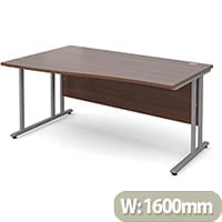 Maestro 25 SL left hand wave desk 1600mm - silver cantilever frame, walnut top