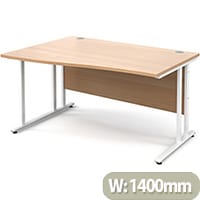Maestro 25 WL left hand wave desk 1400mm - white cantilever frame, beech top