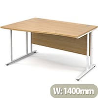 Maestro 25 WL left hand wave desk 1400mm - white cantilever frame, oak top