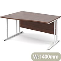 Maestro 25 WL left hand wave desk 1400mm - white cantilever frame, walnut top
