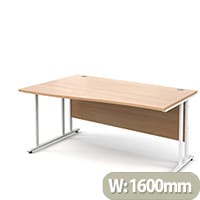 Maestro 25 WL left hand wave desk 1600mm - white cantilever frame, beech top