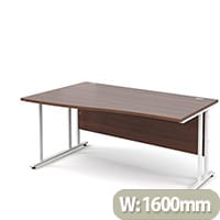 Maestro 25 WL left hand wave desk 1600mm - white cantilever frame, walnut top