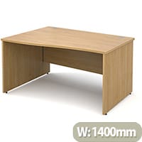 Maestro 25 PL left hand wave desk 1400mm - oak panel leg design