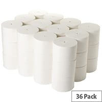 2Work Pack of 36 Coreless Compact Dispenser Toilet Paper Rolls Refills 95mm x 96m 800 Sheets White TWH900