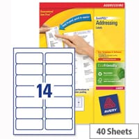 Avery L7163-40 Laser Address Labels 14 per Sheet 99.1x38.1mm White 560 Labels