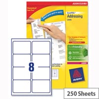 Avery L7165-250 Address Labels Laser 8 per Sheet 99.1x67.7mm White 2000 Labels
