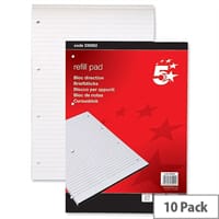 A4 Refill Pad Headbound Feint Ruled 4 Hole Punched 80 Sheets 60gsm Pack of 10 5 Star
