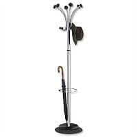 Hat and Coat Stand Tubular Steel with Umbrella Holder 4 Hooks 6 Pegs H1770mm Chrome