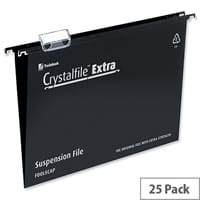 Rexel Crystalfile Extra Foolscap Vertical Suspension File Black Plastic 15mm Pack 25