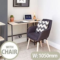 Home Office Bundle -Industrial Style Home Office Bench Desk in Charter Oak & Modern Designed 4 Legged Graphite Chair
