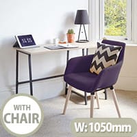 Home Office Bundle -Industrial Style Home Office Bench Desk in Charter Oak & Modern Designed 4 Legged Plum Chair
