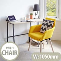 Home Office Bundle - Industrial Style Home Office Bench Desk in Charter Oak & Modern Designed 4 Yellow Legged Chair