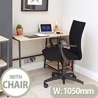 Home Office Bundle - Industrial Style Home Office Bench Desk in Charter Oak & Black Work Fabric Modern Design High Back Office Chair