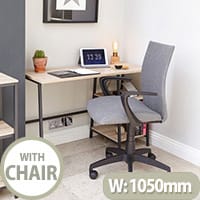 Home Office Bundle - Industrial Style Home Office Bench Desk in Charter Oak & Grey Work Fabric Modern Design High Back Office Chair