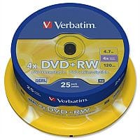 Verbatim DVD+RW Rewritable Disk Cased 1x-4x Speed 120min 4.7Gb 43489 Pack 25