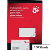 5 Star Office Multipurpose Labels Laser Copier Inkjet 6 Per Sheet 99x33mm White 600 Labels Pack of 100