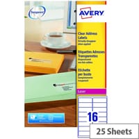 Avery L7562-25 Clear Laser Label 99.1x34mm (400 Labels)