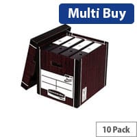 Fellowes Bankers Box Premium 726 Tall Archive Storage Box, Woodgrain (Pack of 10) - Sturdy Storage Solution for Files and Documents