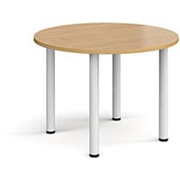 Circular White Radial Leg Meeting Table Dia. 1000mm, Height 725mm - Oak