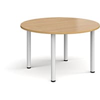 Circular White Radial Leg Meeting Table Dia. 1200mm, Height 725mm - Oak