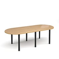 Radial End Meeting Table W2400xD1000xH725mm With 6 Black Radial Legs - Oak