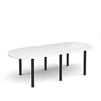 Radial End Meeting Table W2400xD1000xH725mm With 6 Black Radial Legs - White