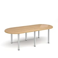 Radial End Meeting Table W2400xD1000xH725mm With 6 Silver Radial Legs - Oak