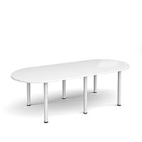 Radial End Meeting Table W2400xD1000xH725mm With 6 White Radial Legs - White