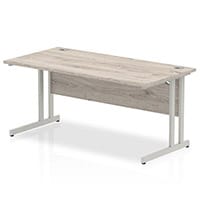 Impulse Rectangular Office Desk W1600xD800xH730mm Silver Double Cantilever Legs Grey Oak Top