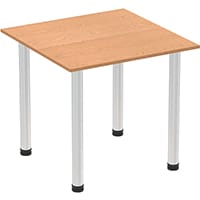 Impulse Square Table W800mm Oak Top Brushed Aluminium Post Leg