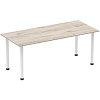 Impulse Straight Table W1800mm Grey Oak Top White Post Leg