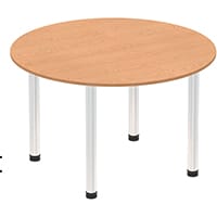 Impulse Round Meeting Table W1000mm Oak Top Chrome Post Leg