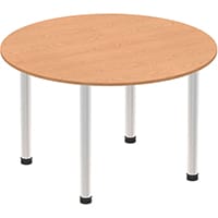 Impulse Round Meeting Table W1000mm Oak Top Brushed Aluminium Post Leg