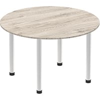 Impulse Round Meeting Table W1000mm Grey Oak Top Brushed Aluminium Post Leg