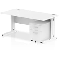 Impulse Rectangular Office Desk W1600xD800xH730mm White Cable Managed Legs White Top - Supplied With Matching 2 Drawer Mobile Pedestal