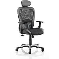 Victor II Executive Office Chair Black Leather Black Mesh With Arms & Headrest