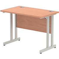 Impulse Rectangular Office Desk W1000xD800xH730mm Silver Double Cantilever Legs Beech Top