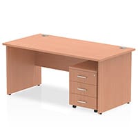 Impulse Rectangular Office Desk W1600xD800xH730mm Panel End Legs Beech - Supplied With Matching 3 Drawer Mobile Pedestal