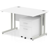 Impulse Rectangular Office Desk W1200xD800xH730mm Silver Double Cantilever Legs White Top - Supplied With Matching 2 Drawer Mobile Pedestal