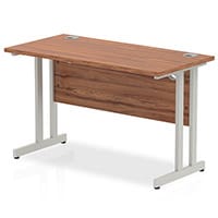 Impulse Rectangular Office Desk W1200xD600xH730mm Silver Double Cantilever Legs Walnut Top