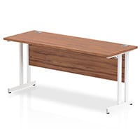Impulse Rectangular Office Desk W1600xD600xH730mm White Double Cantilever Legs Walnut Top