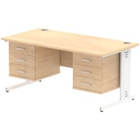 Impulse Rectangular Office Desk W1600xD800xH730mm White Cable Managed Legs Maple Top - Supplied With 2 Matching 3-Drawer Fixed Pedestals