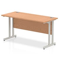 Impulse Rectangular Office Desk W1400xD600xH730mm Silver Double Cantilever Legs Oak Top