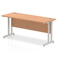 Impulse Rectangular Office Desk W1600xD600xH730mm Silver Double Cantilever Legs Oak Top