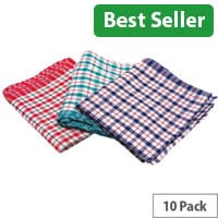 Assorted Colours Pack of 10 Check Design Cotton Tea Towels 430x680mm