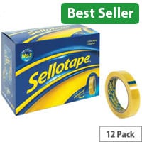 Sellotape Original Golden Tape Roll - Pack of 12 - Non-Static, Easy-Tear 24mm x 66m