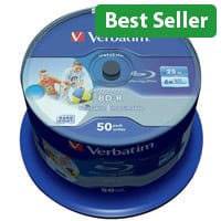 Verbatim Blu-ray BD-R Datalife 25GB 6x wide Inkjet Printable 50 pack Spindle 43812
