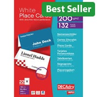 Decadry Perforated White Place Card 132 Pack – 85 x 46mm, 6 Cards Per A4 Sheet, 22 Sheets Per Pack, Micro-Perforated, 200gsm & Suitable For Inkjet and Laser Printers (DPOCB3713)