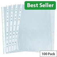 Q-Connect Punched Pockets Polypropylene 50 Micron A4 Embossed Pack 100